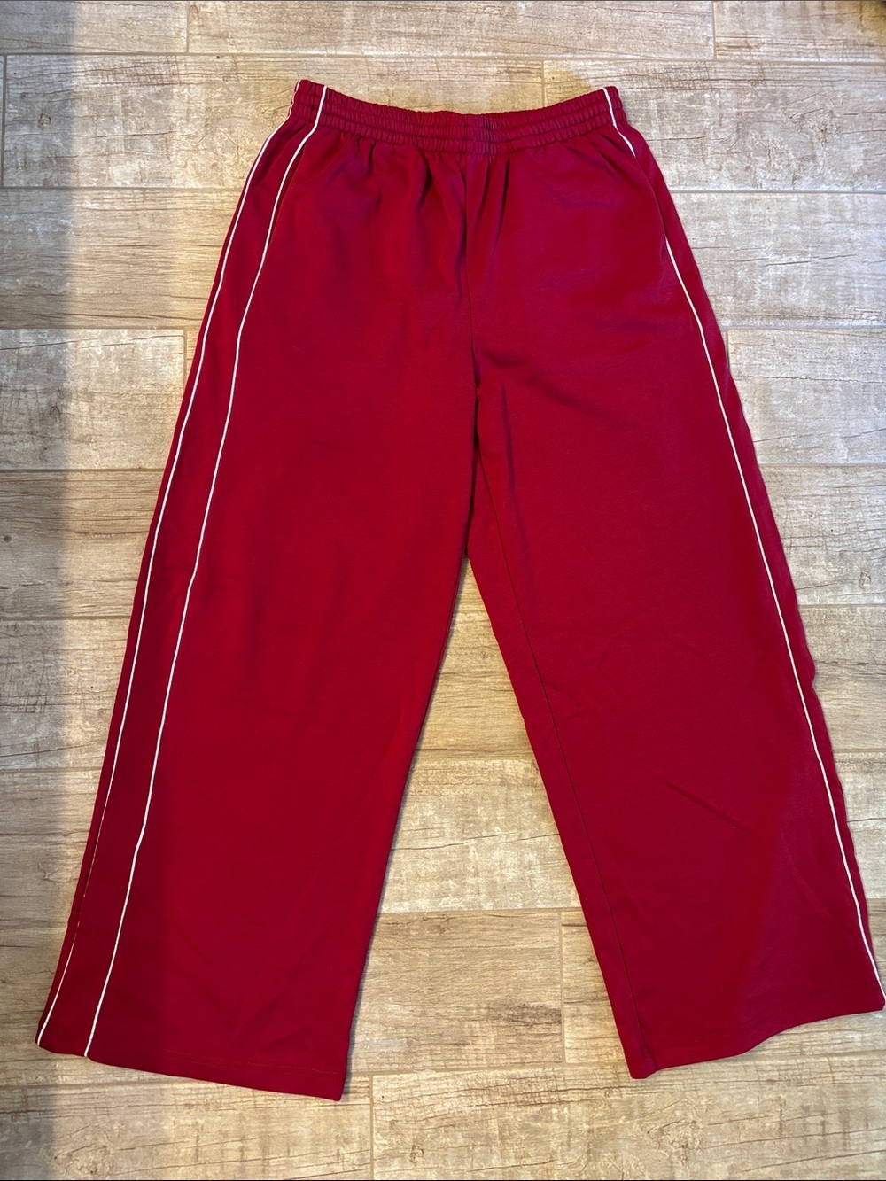 Red Track Pants with White Piping